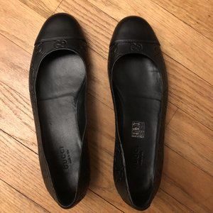 GUCCI Women's Black Leather GG Ballerina in original box Brand New Authentic